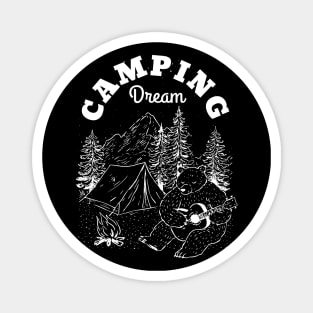 Camping Dream Bear Playing Guitar Camp Design Magnet